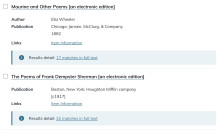 Screenshot of the two search results in the American Verse Project digital collection from the University of Michigan Library for the word "moon".
